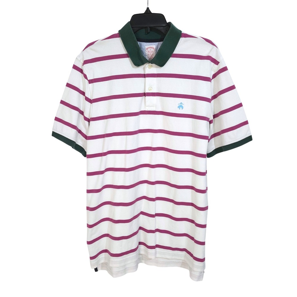 Brooks Brothers Original Fit Supima Cotton Pique Polo Men XL Purple White Stripe